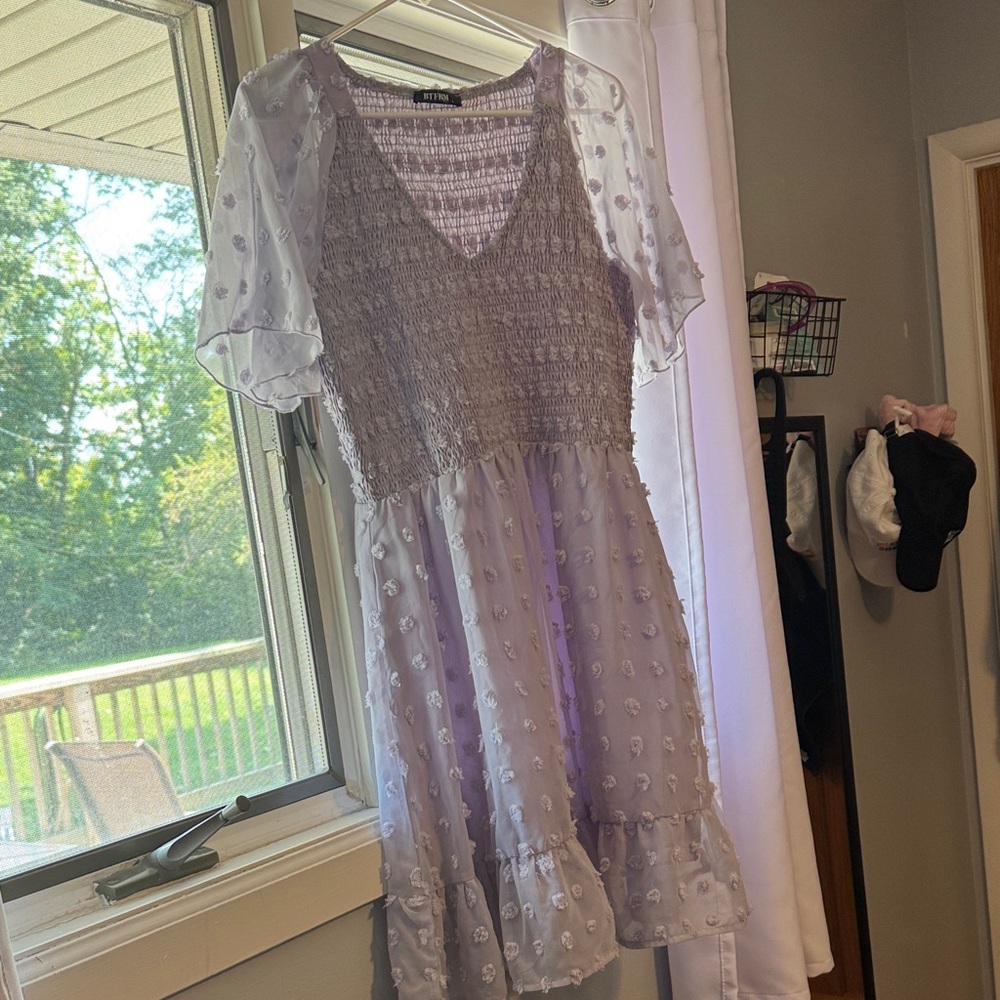 Elegant Lavender Dress with Sheer Sleeves